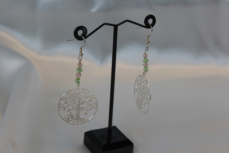 Boucle dOreille Pendent Perles Toupies et Arbre de Vie