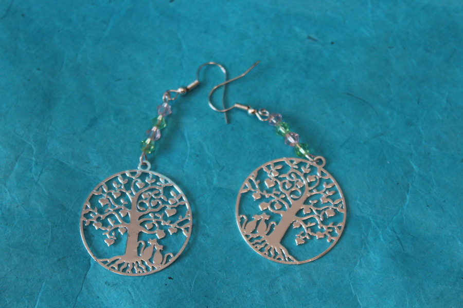 Boucle dOreille Pendent Perles Toupies et Arbre de Vie (6)