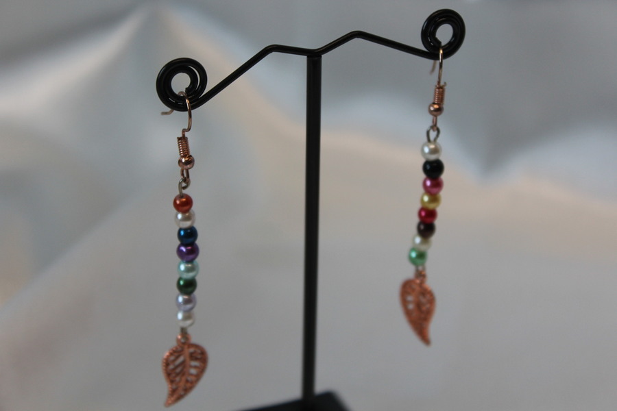 Boucle dOreille Perles Imitations de Perles de Culture et 1 Gems Feuille (2)