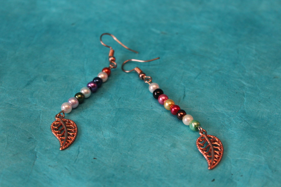 Boucle dOreille Perles Imitations de Perles de Culture et 1 Gems Feuille (3)