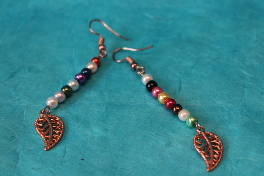Boucle dOreille Perles Imitations de Perles de Culture et 1 Gems Feuille (4)