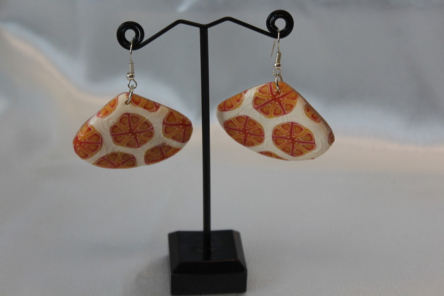 Boucle doreille Eventail-Pâte Polymère-Couleurs Vanille et Tranche dOrange (2)