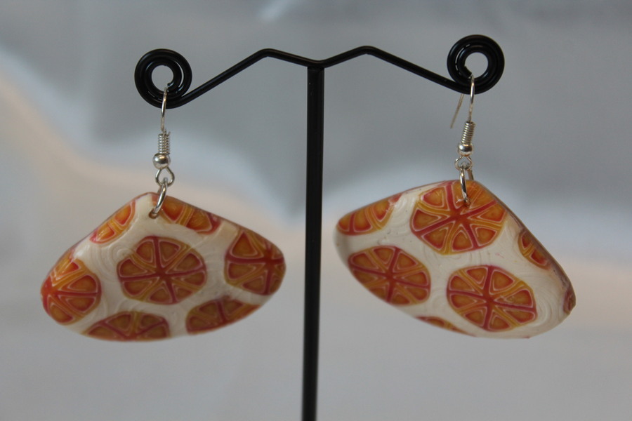 Boucle doreille Eventail-Pâte Polymère-Couleurs Vanille et Tranche dOrange (3)