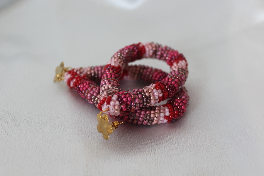Parure Perles Rocailles-Couleurs Divers Tons de Roses (7)