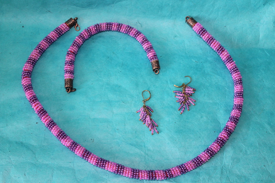Parure Perles Rocailles-Couleurs Rose et Violette (2)