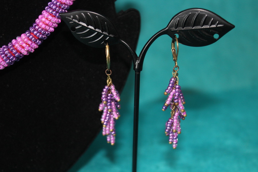 Parure Perles Rocailles-Couleurs Rose et Violette (6)
