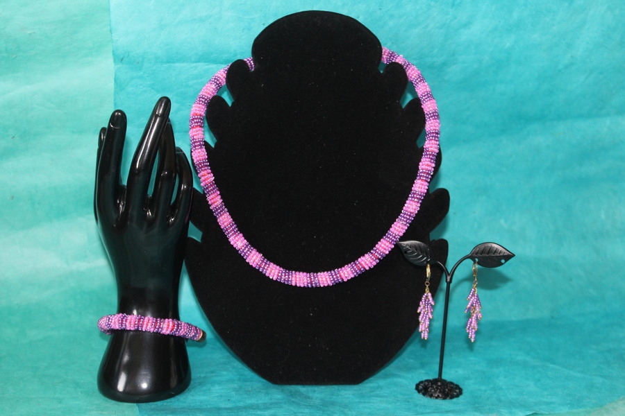 Parure Perles Rocailles-Couleurs Rose et Violette (4)