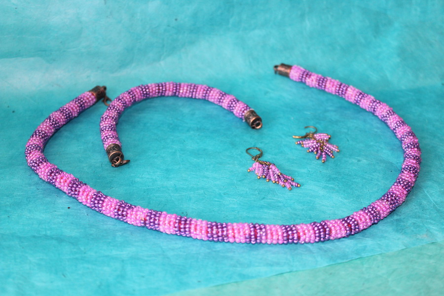 Parure Perles Rocailles-Couleurs Rose et Violette (3)