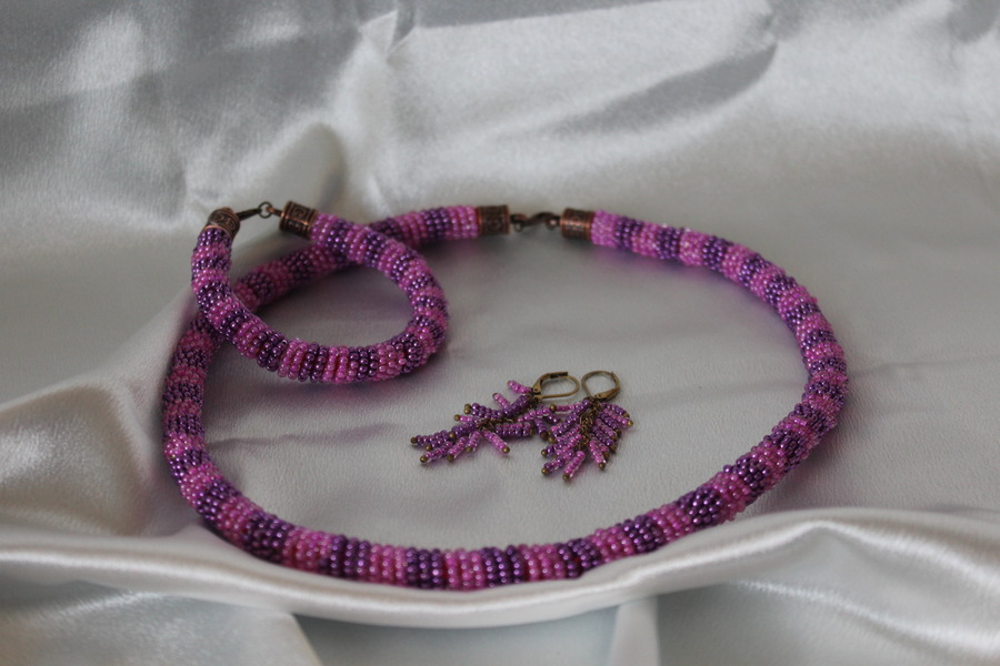 Parure Perles Rocailles-Couleurs Rose et Violette (11)