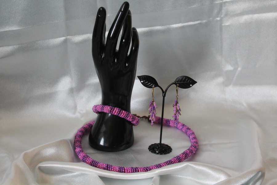 Parure Perles Rocailles-Couleurs Rose et Violette (10)