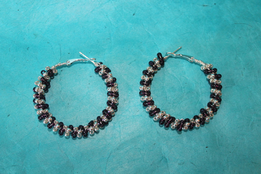 Parure Perles Rocailles-Couleurs Aubergine et Argent (3)