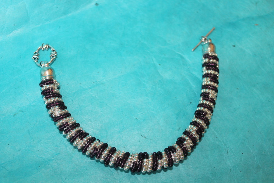 Parure Perles Rocailles-Couleurs Aubergine et Argent (4)