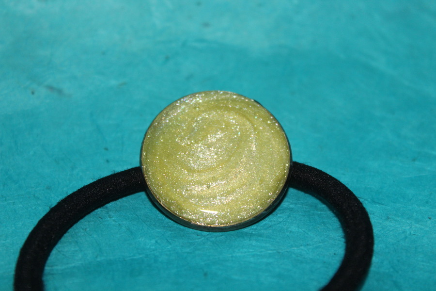 Elastique à Cheveux-Resine UV Pailletée- Jaune Citron (4)