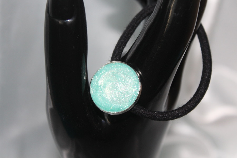 Elastique à Cheveux-Resine UV Pailletée- Vert dEau (5)