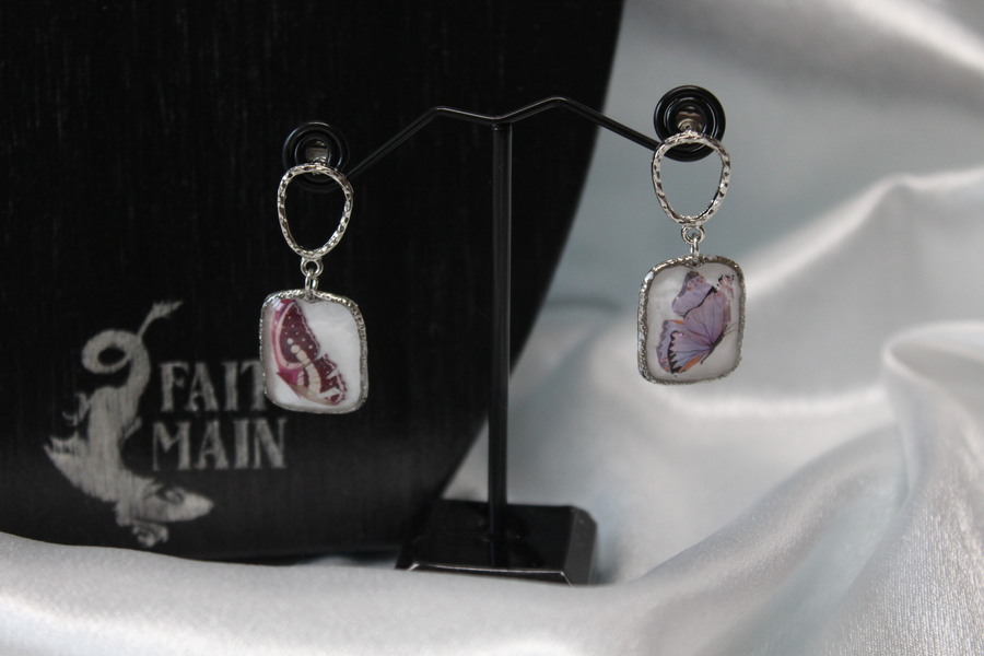 Parure-Collier-Boucle-Oreille-Resine-Inclusion-Papillons-