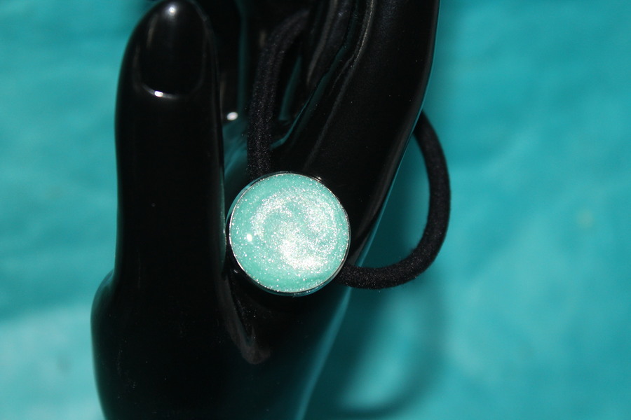 Elastique à Cheveux-Resine UV Pailletée- Vert dEau (6)