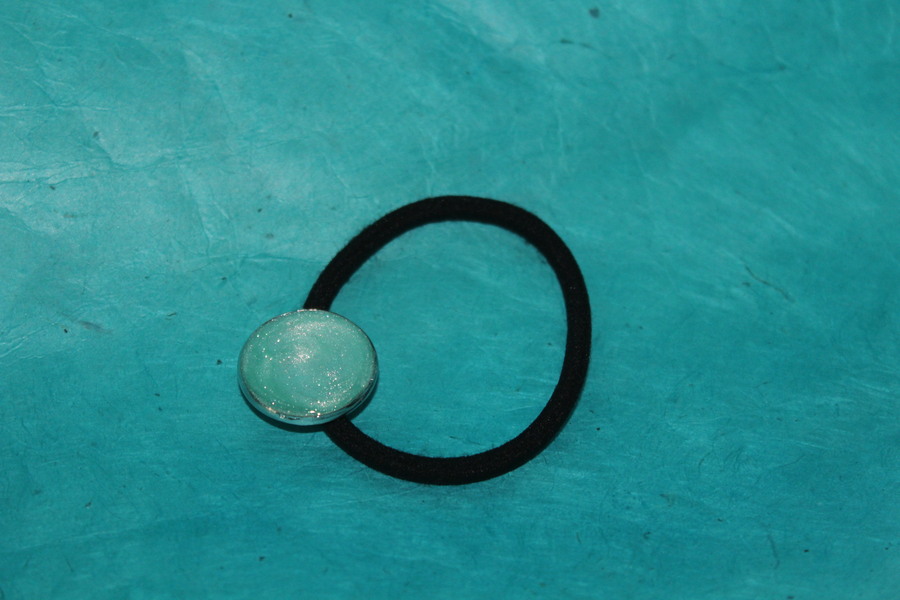 Elastique à Cheveux-Resine UV Pailletée- Vert dEau (3)