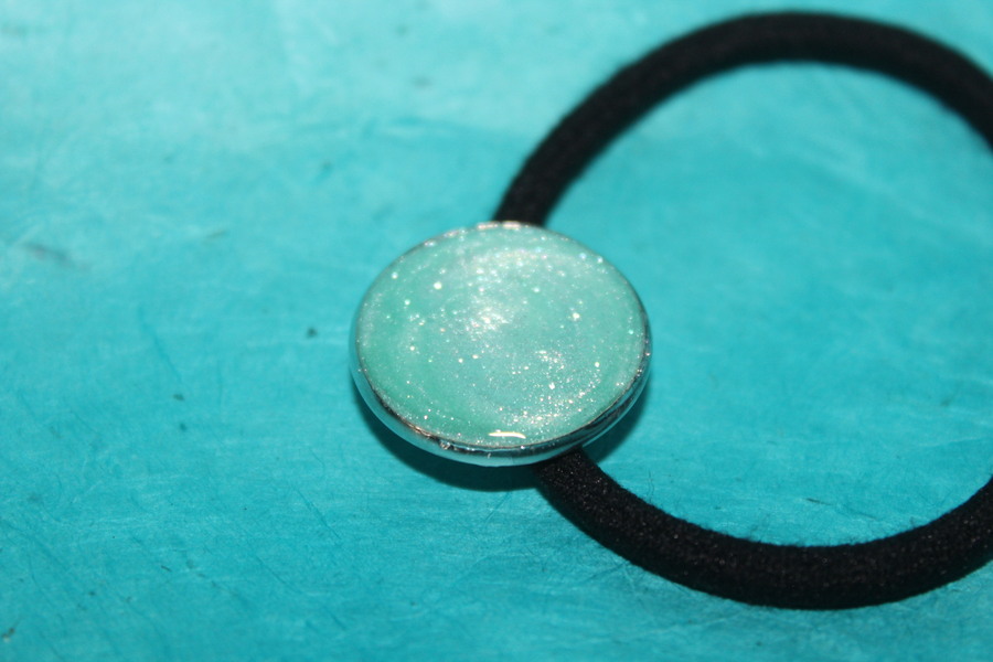 Elastique à Cheveux-Resine UV Pailletée- Vert dEau (4)