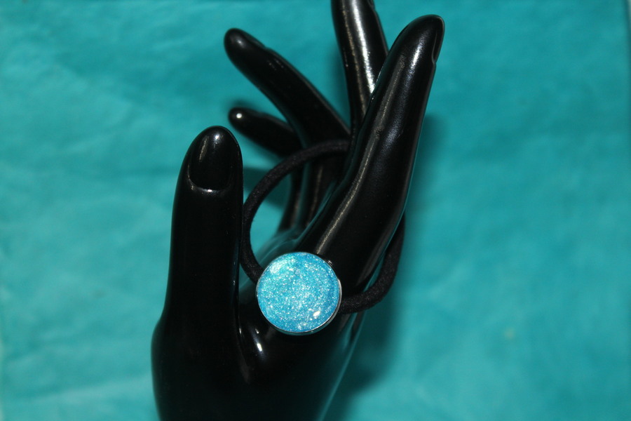 Elastique à Cheveux-Resine UV Pailletée- Bleu Turquoise (3)