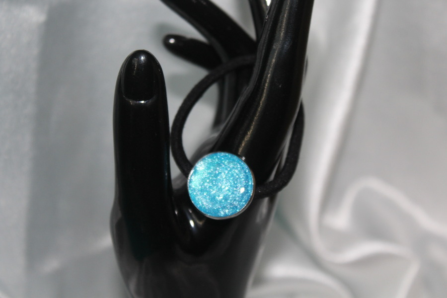 Elastique à Cheveux-Resine UV Pailletée- Bleu Turquoise (4)