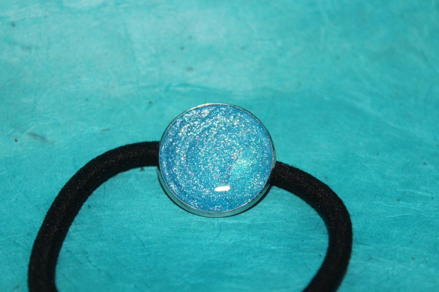 Elastique à Cheveux-Resine UV Pailletée- Bleu Turquoise (2)