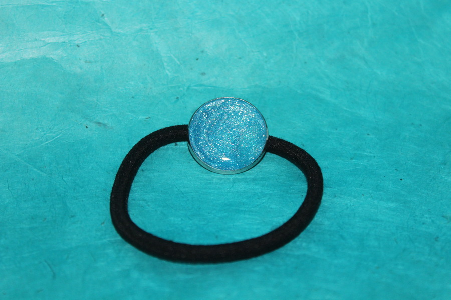 Elastique à Cheveux-Resine UV Pailletée- Bleu Turquoise