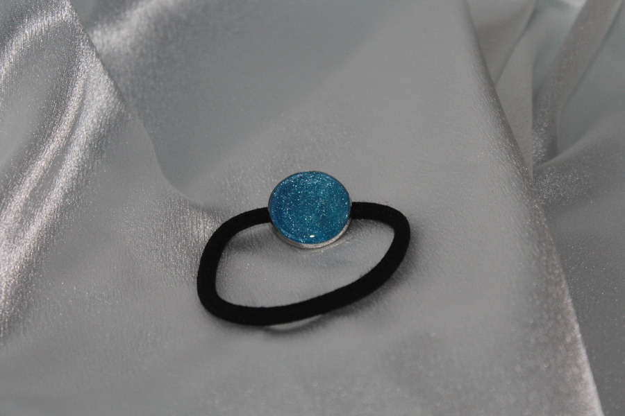 Elastique à Cheveux-Resine UV Pailletée- Bleu Turquoise (5)