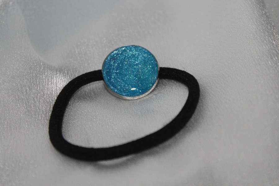 Elastique à Cheveux-Resine UV Pailletée- Bleu Turquoise (6)