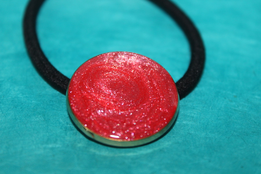 Elastique à Cheveux-Resine UV Pailletée- Rouge (2)