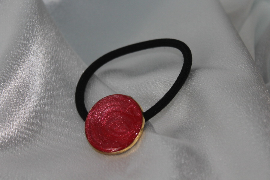 Elastique à Cheveux-Resine UV Pailletée- Rouge (6)