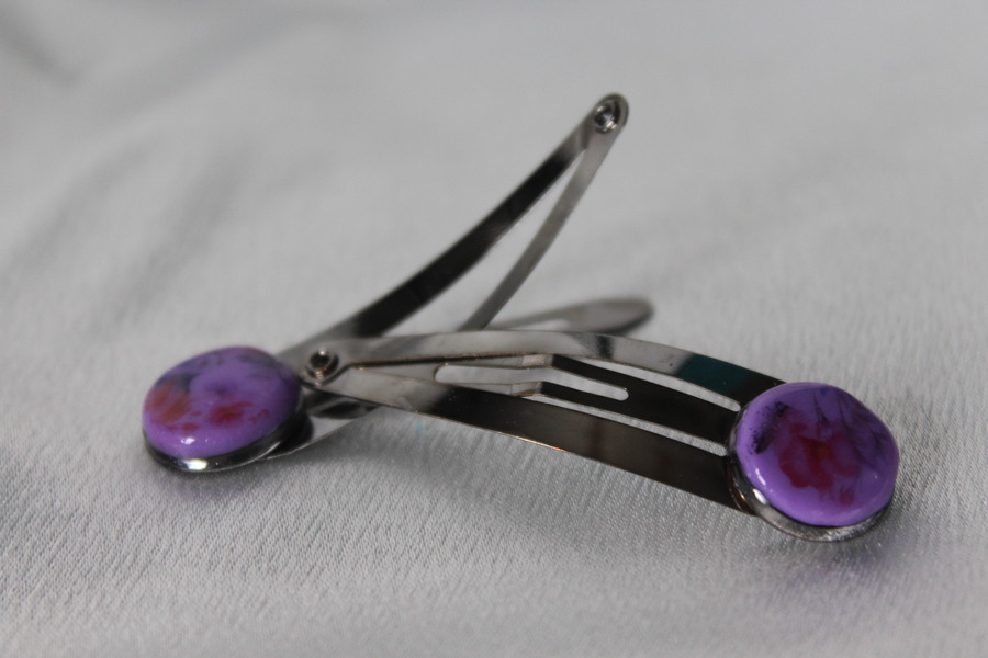 Barette Support Black Gun-Déco Pâte Polymère-Couleur Violette-Décalcomanie Motif  Fleurs