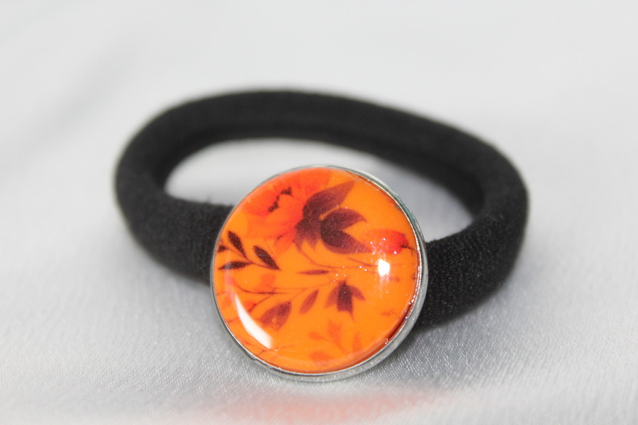 ChouChou-Pâte Polymère Orange-Support Argenté-Décalcomanie Fleur (2)