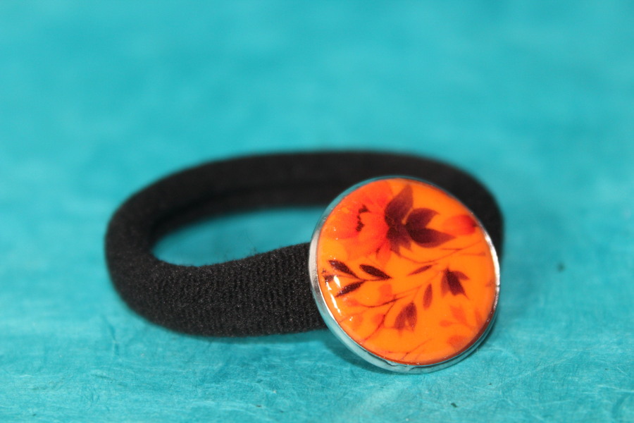 ChouChou-Pâte Polymère Orange-Support Argenté-Décalcomanie Fleur (3)