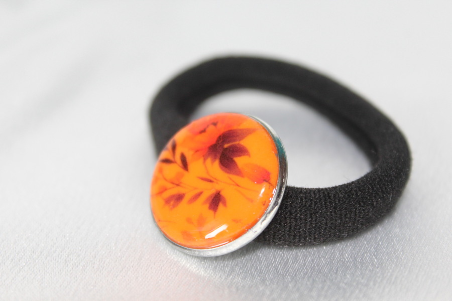 ChouChou-Pâte Polymère Orange-Support Argenté-Décalcomanie Fleur