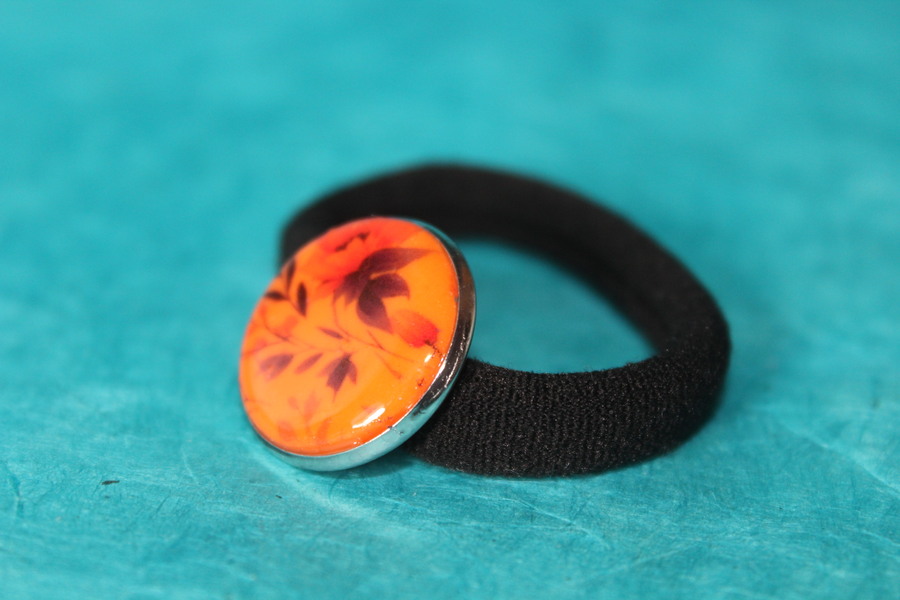 ChouChou-Pâte Polymère Orange-Support Argenté-Décalcomanie Fleur (4)