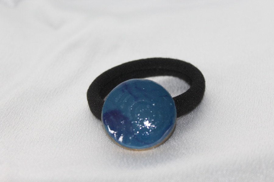 ChouChou-Pâte Polymère Bleu-Décalcomanie Marbré-Support Bronze