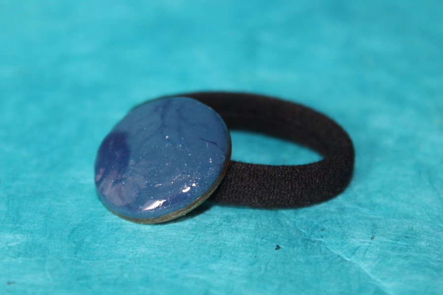 ChouChou-Pâte Polymère Bleu-Décalcomanie Marbré-Support Bronze (3)
