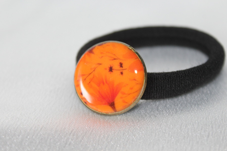 ChouChou-Pâte Polymère Orange-Décalcomanie Fleuris-Support Bronze (2)