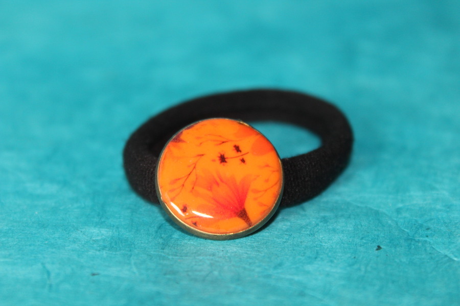 ChouChou-Pâte Polymère Orange-Décalcomanie Fleuris-Support Bronze (4)