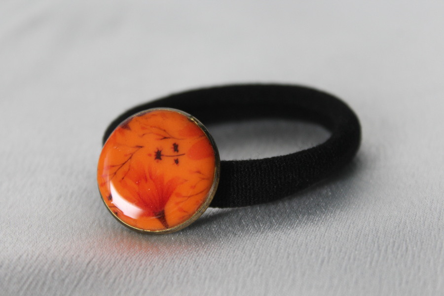 ChouChou-Pâte Polymère Orange-Décalcomanie Fleuris-Support Bronze