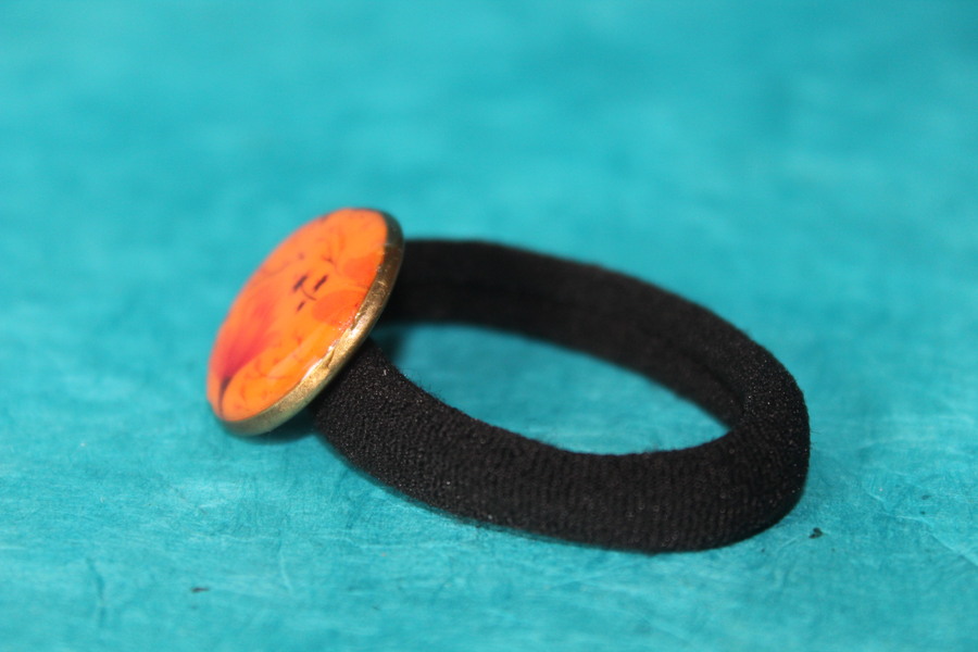 ChouChou-Pâte Polymère Orange-Décalcomanie Fleuris-Support Bronze (3)