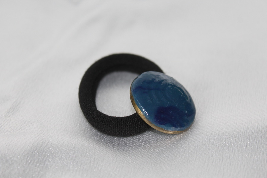 ChouChou-Pâte Polymère Bleu-Décalcomanie Marbré-Support Bronze (2)