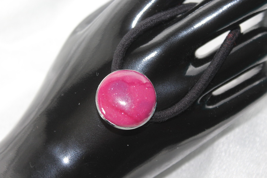 Elastique à Cheveux- Pâte Polymère-Framboise- Support Argenté (6)