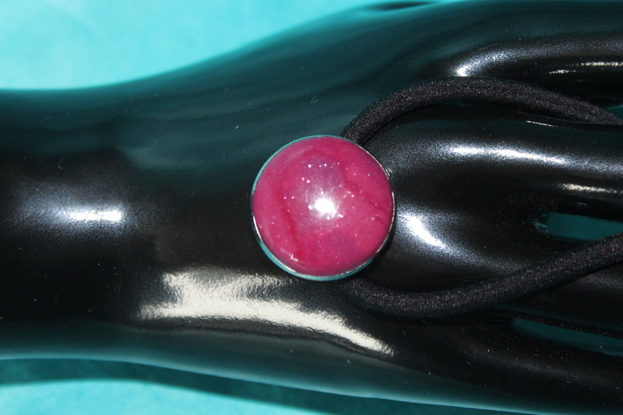 Elastique à Cheveux- Pâte Polymère-Framboise- Support Argenté (5)