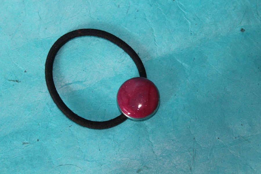 Elastique à Cheveux- Pâte Polymère-Framboise- Support Argenté (3)