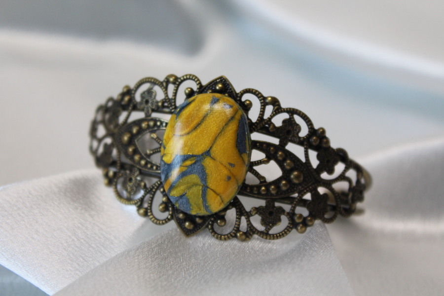 Bracelet-Reglable-Acier-Bronze-Cabochon-Polymere-Argent-Or-1