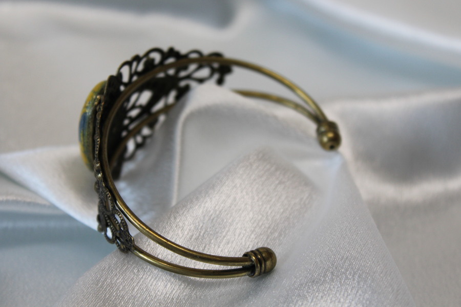 Bracelet-Reglable-Acier-Bronze-Cabochon-Polymere-Argent-Or-2