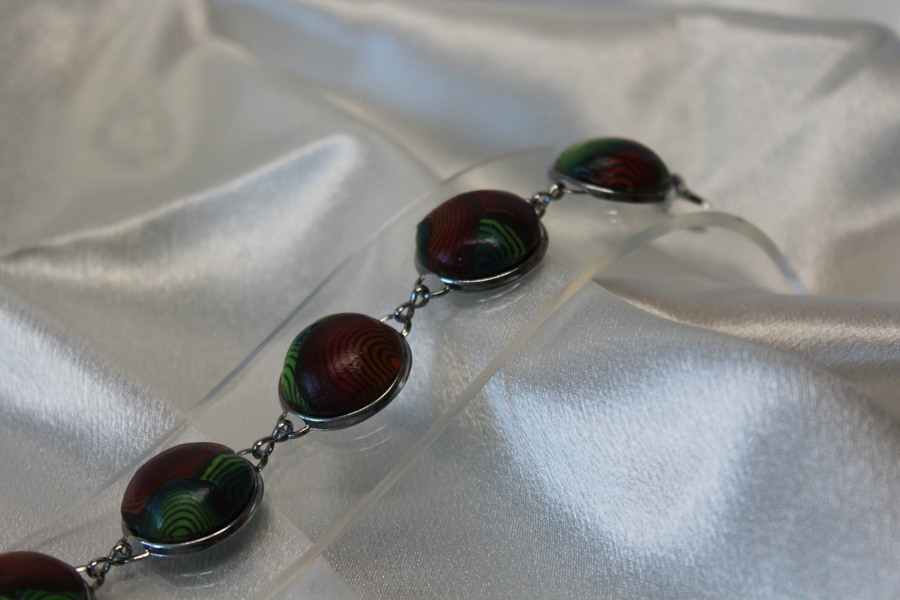 Bracelet-Acier-Argente-Cabochon-Rond-Polymere-Spirales-Multicolores-4