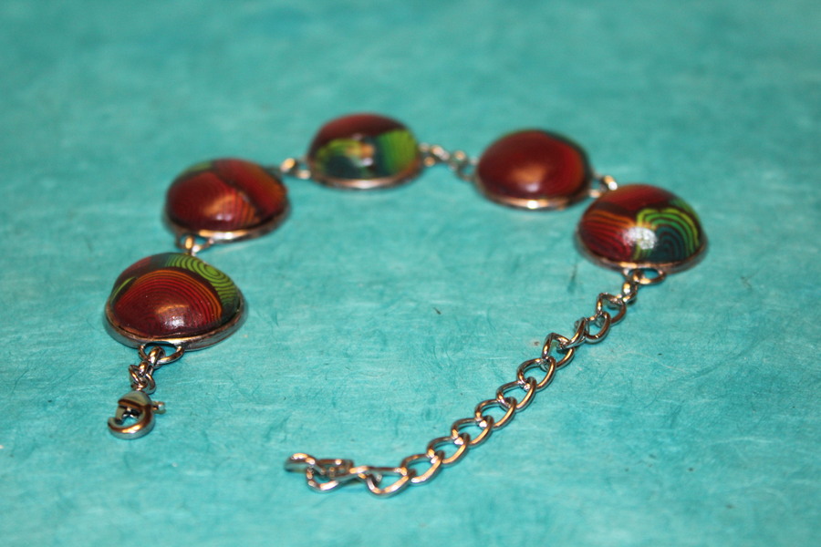 Bracelet-Acier-Argente-Cabochon-Rond-Polymere-Spirales-Multicolores-7
