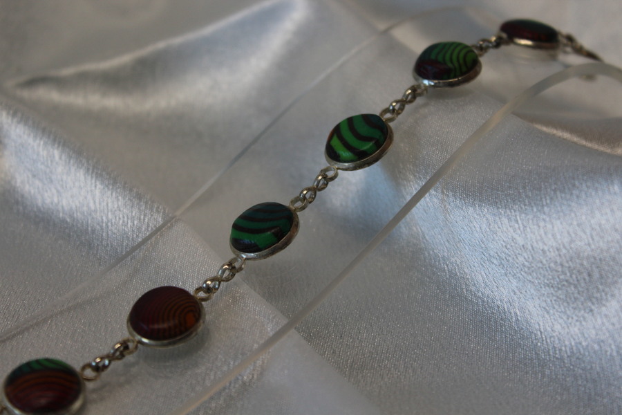 Bracelet-Acier-Argente-Petits-Cabochons-Ronds-Polymere-Multicolores-5